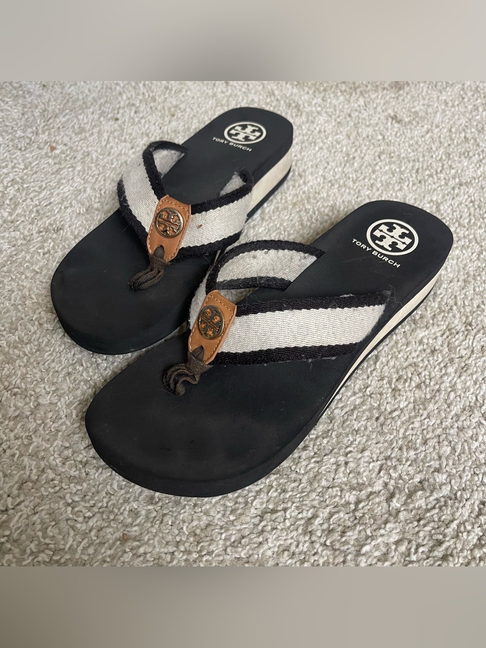TORY BURCH  FRANKIE  WEDGE  FLIP  FLOP  SANDAL Black Size 7 Summer Vacation